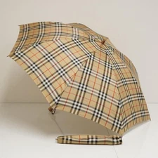BURBERRY FS9090 Foldable Umbrella Beige Classic Check Authentic Used Rare