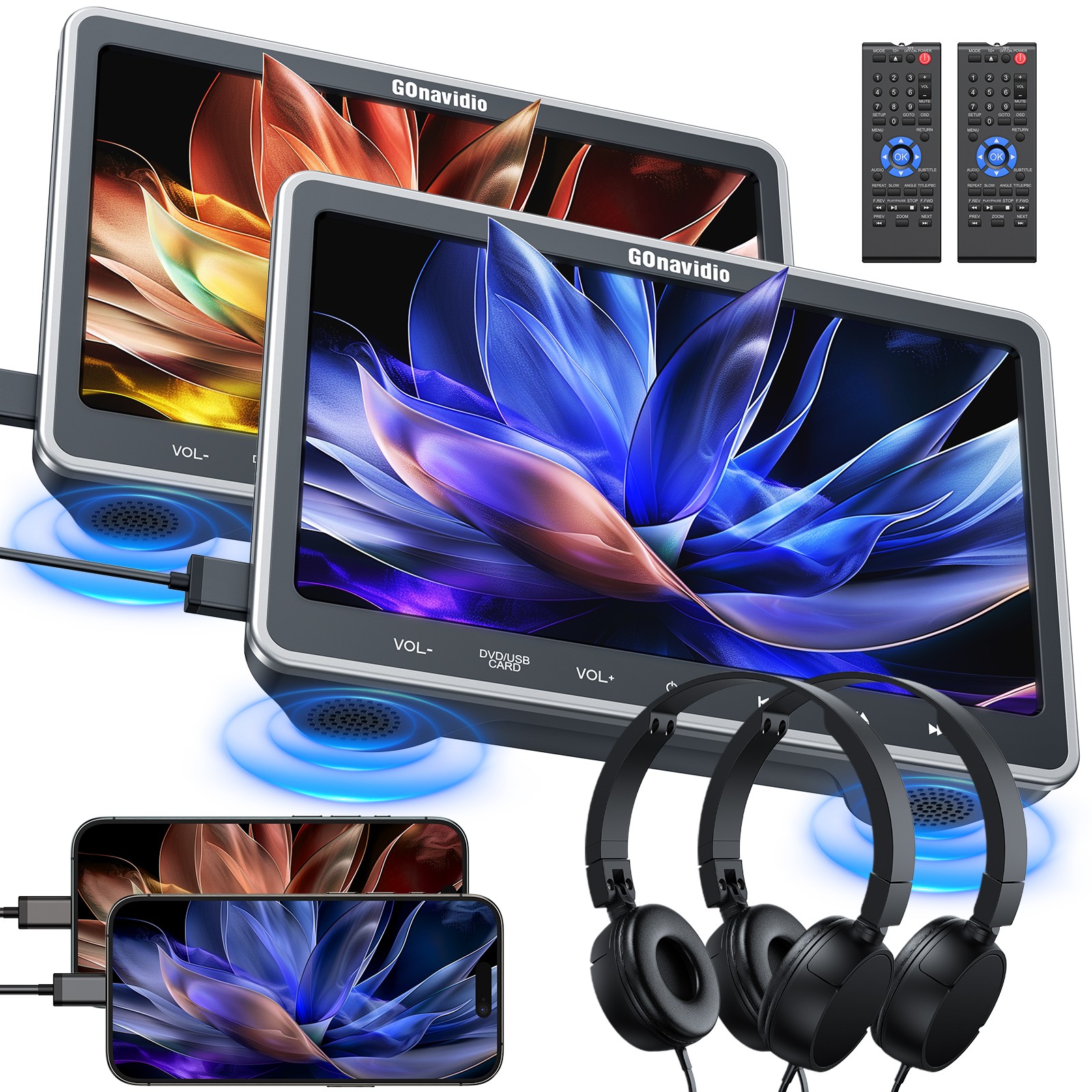 2 x10.1" Screen Car Headrest DVD Player Monitor TV for Kids HDMI USB SD+Headsets