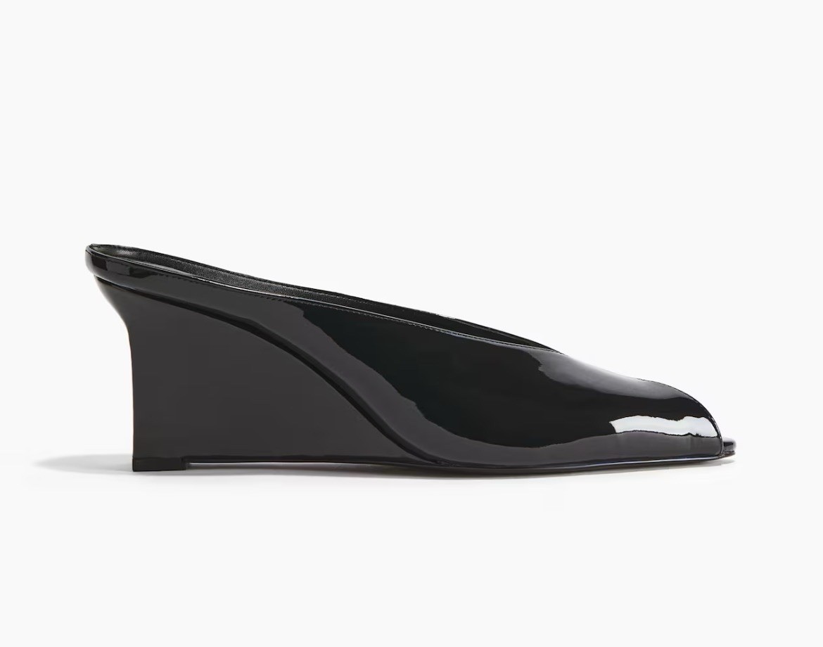 H&M Black Patent Wedge Heel Mule Pumps - Size 8