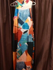 Nicole Miller New York Abstract Water Color Maxi Dress, Size LARGE