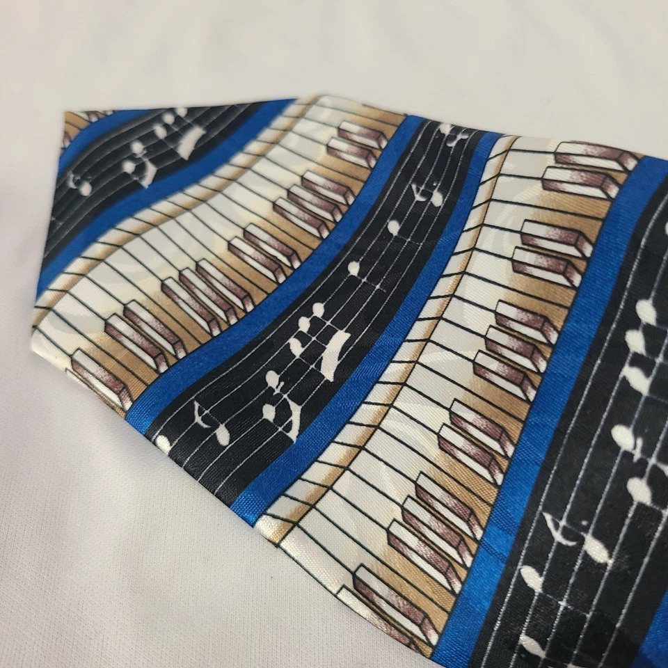 Vintage Fratello Piano Keys Music Notes Men's Neck Tie Handmade Musician Jazz - Image 2 of 4
