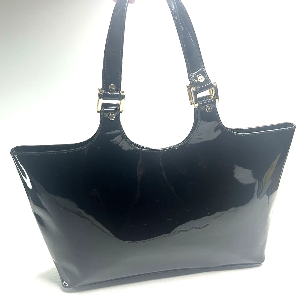 TORY BURCH Bombe 托特包黑色漆皮穿孔标志时尚优雅 — 第 2/4 张图片