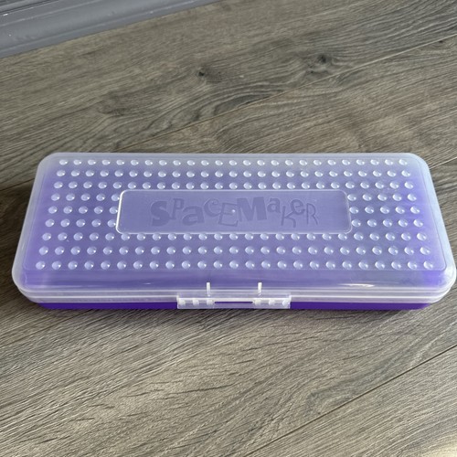 Vintage Spacemaker Long Pencil Case 13" Ruler Storage Box Purple/Clear