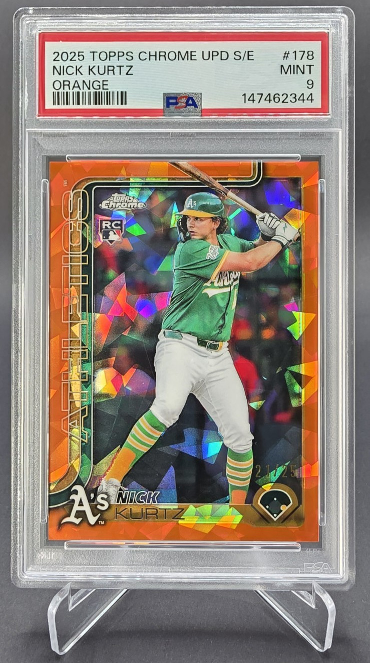 Topps 2025 Chrome Update Sapphire Nick Kurtz USC178 Orange /25 RC PSA 9 A’s