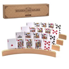 Wooden Playing Card Holders Set of 4 - Curved Wood Rack for Hands-Free Gaming