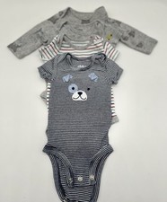 Newborn Baby Bodysuits 4 Pack Short Long Sleeve Puppy Print Blue Gray White Set