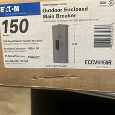 NEW Eaton ECCVH150R Circuit Breaker Enclosure NEMA 3R w/150A 2p 240V NEW