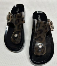 Capelli Leopard Print Toe Post Plastic Sandals US Sz   7-7.5   Euro 38
