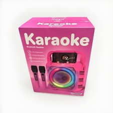 JOYC Mic Drop Karaoke Machine with 2 Wireless Mics RGB Lights Pink