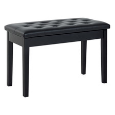 PU Leather Piano Bench Padded Double Duet Storage Upholstered Seat Black
