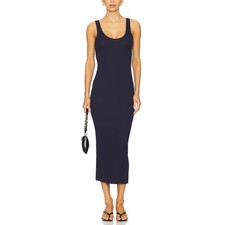 ENZA COSTA Silk Knit Midi Tank Dress Small Indigo Blue Navy Quiet Luxury Minimal