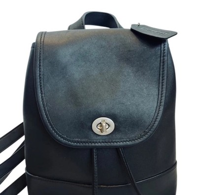 Vintage COACH Daypack Black Leather Drawstring Mini Backpack