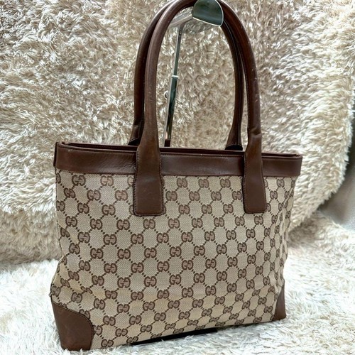 Authentic Gucci Tote Bag Handbag Brown Canvas GG Pattern 22cm x 31cm Size  Gucc