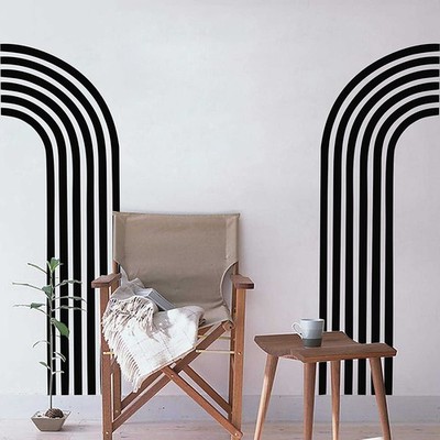Black Arch Wall Decal 2 Sheets Large Half Arch Peel and Stick Removable Minim...