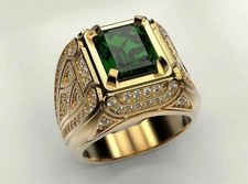 2 Ct Emerald Cut Lab Created Emerald Men's Wedding Ring 14k Yellow Gold Plated