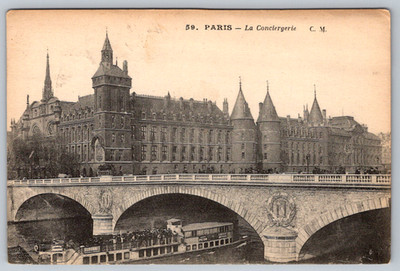 c1920s Paris La Conciergerie Seine River C.M. Antique Postcard