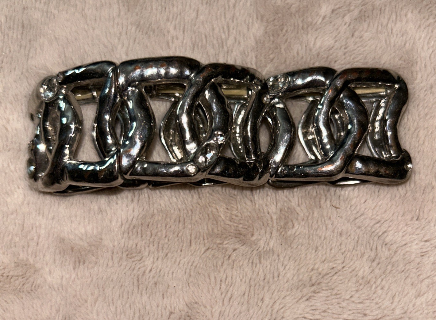 Silvertone Metal Scroll Bracelet Statement With S… - image 1