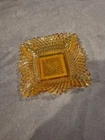 Yellow Glass Diamond Cut Sawtooth Edge 7" Trinket Candy Dish Vintage