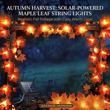 Solar Maple Leaf String Lights Fall Garland Outdoor Halloween Thanksgiving Decor