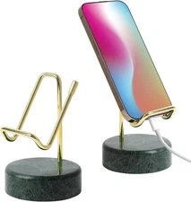 Marble Phone Stand with Metal Holder Charging Available While Using Swipe Up to