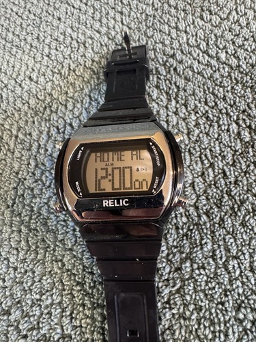 Relic by Fossil Mens Digital Watch ZR50039 Black Silicone Band Silver Tone New B - Picture 1 of 4