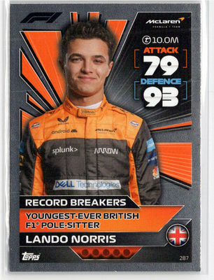 2022 Topps F1 Turbo Attax Silver Foil #287 Lando Norris - Record