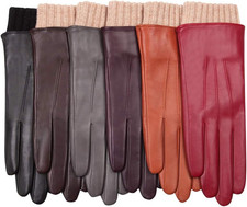 Winter Leather Gloves for Women - Warm Touchscreen Cashmere/Wool Blend Lining Dr