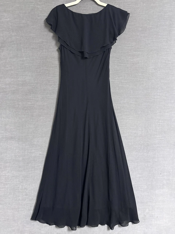 Vintage Jones NY Dress 6 Black Silk Ruffle Midi Evening Cocktail Bias 90s y2k - Image 2 of 4