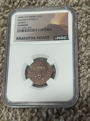 Krakatoa Hoard 1838 J N.E. Indies Cent Square-Topped 3 Arabic 1
