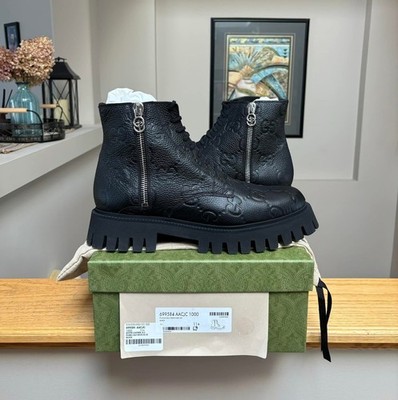 Gucci Black Jumbo Monogram GG Leather Boots - MSRP: $1350 USD - New - Authentic