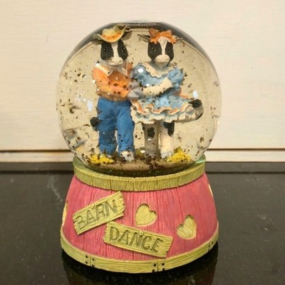 Vintage San Francisco Music Box Company Cows Barn Dancing musical snowglobe Ten
