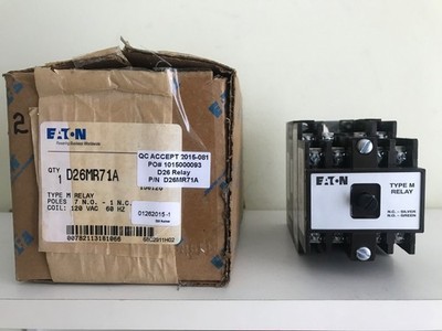 Eaton D26MR71A Type M Relay, 8 Pole (7 NO-1 NC), 120 VAC Coil, D26 Series NOS