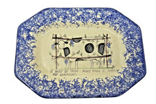Molly Dallas Pottery Spatterware Cow Octagon Platter Saying Dish Blue Kitsch 10"
