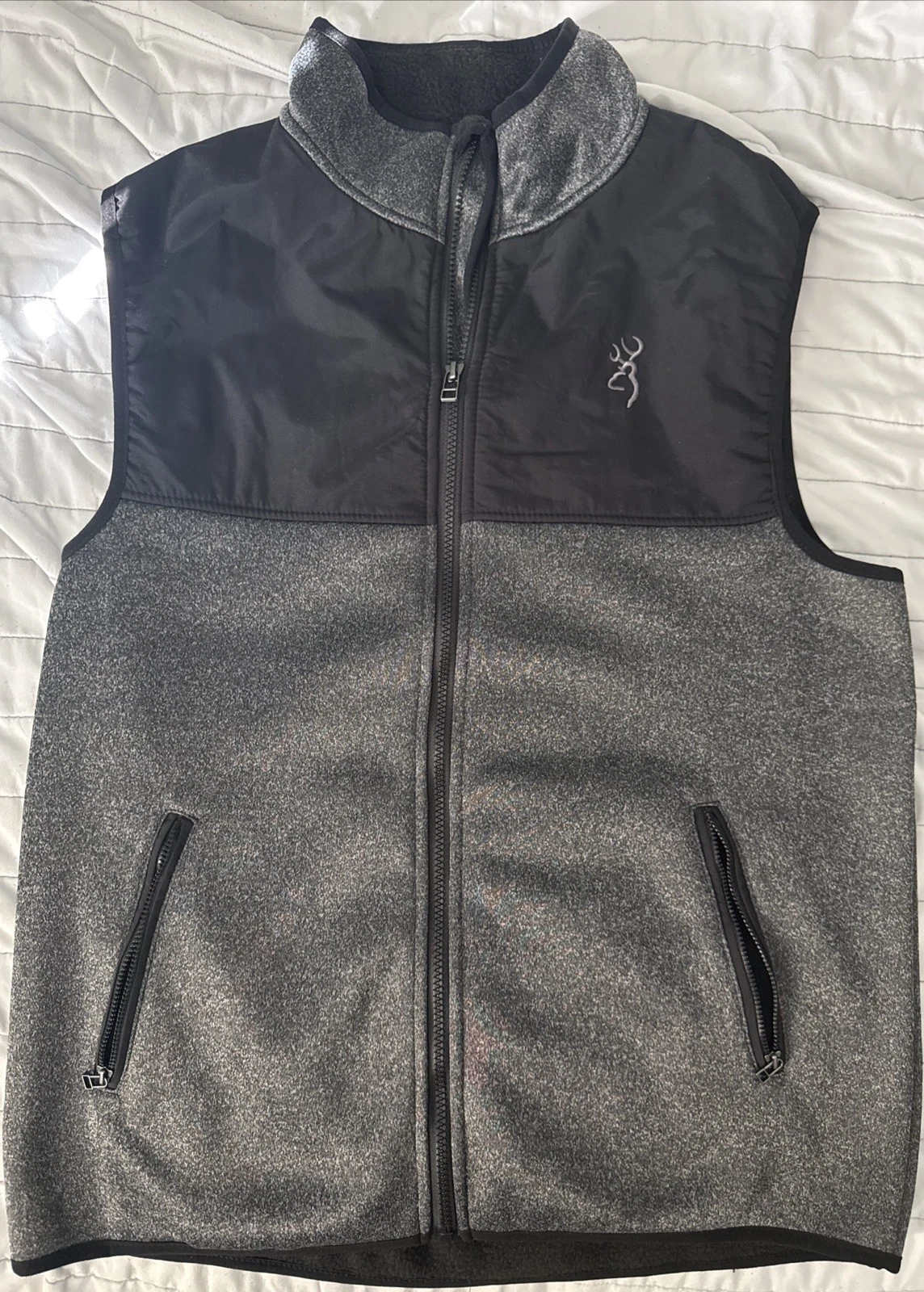 Browing Vest Mens Medium Black Gray Maverick Softshell Full Zip Fleece Outdoor
