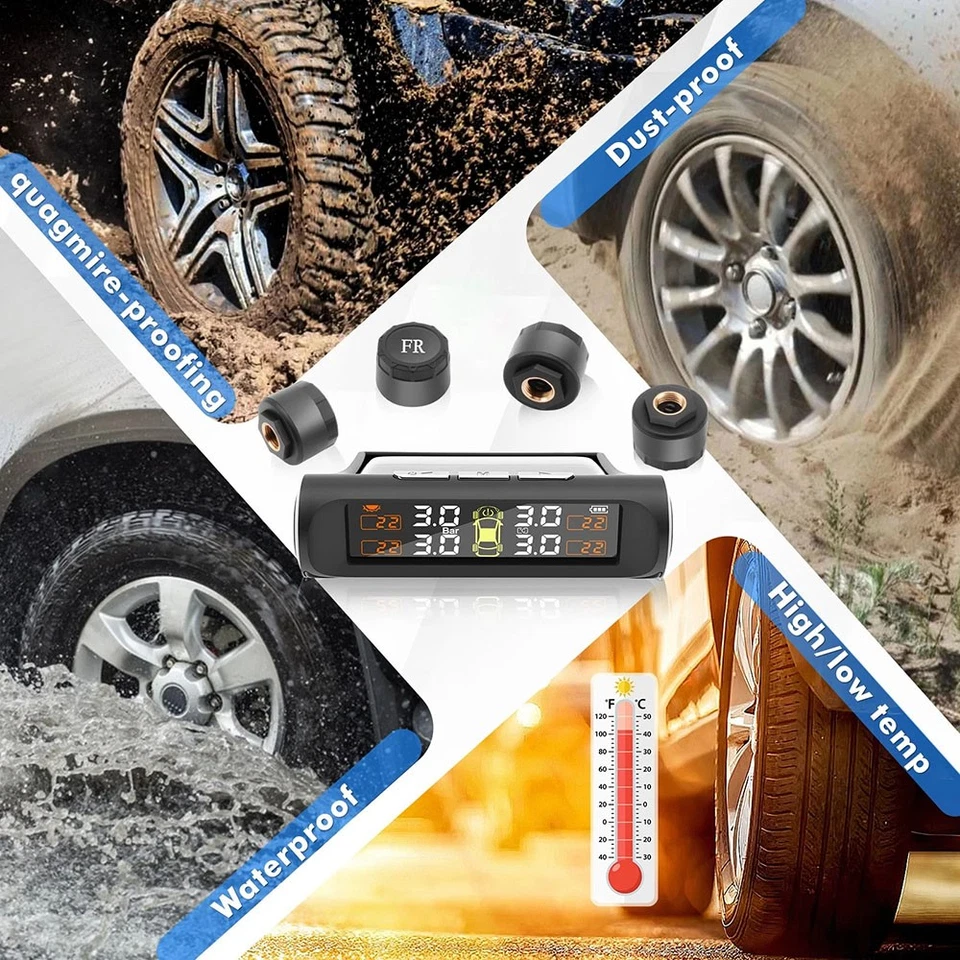 Wireless Car Solar TPMS LCD Tire Pressure Monitoring System 4 External Sensors Ḧ - Image 2 of 4
