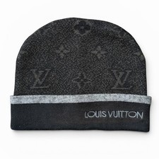 Louis Vuitton My Monogram Eclipse Gray Beanie Hat Wool M73469 LV One Size OSFA