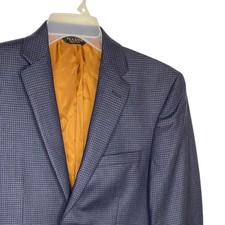 Jos A Bank Joseph Mens 38R Slim Fit Navy Black Gingham 100 Wool Blazer 2 Button