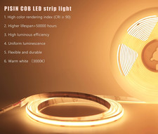12V COB LED Strip Light Warm White 3000K IP20 Uniform Light Emitting 480LEDs/...