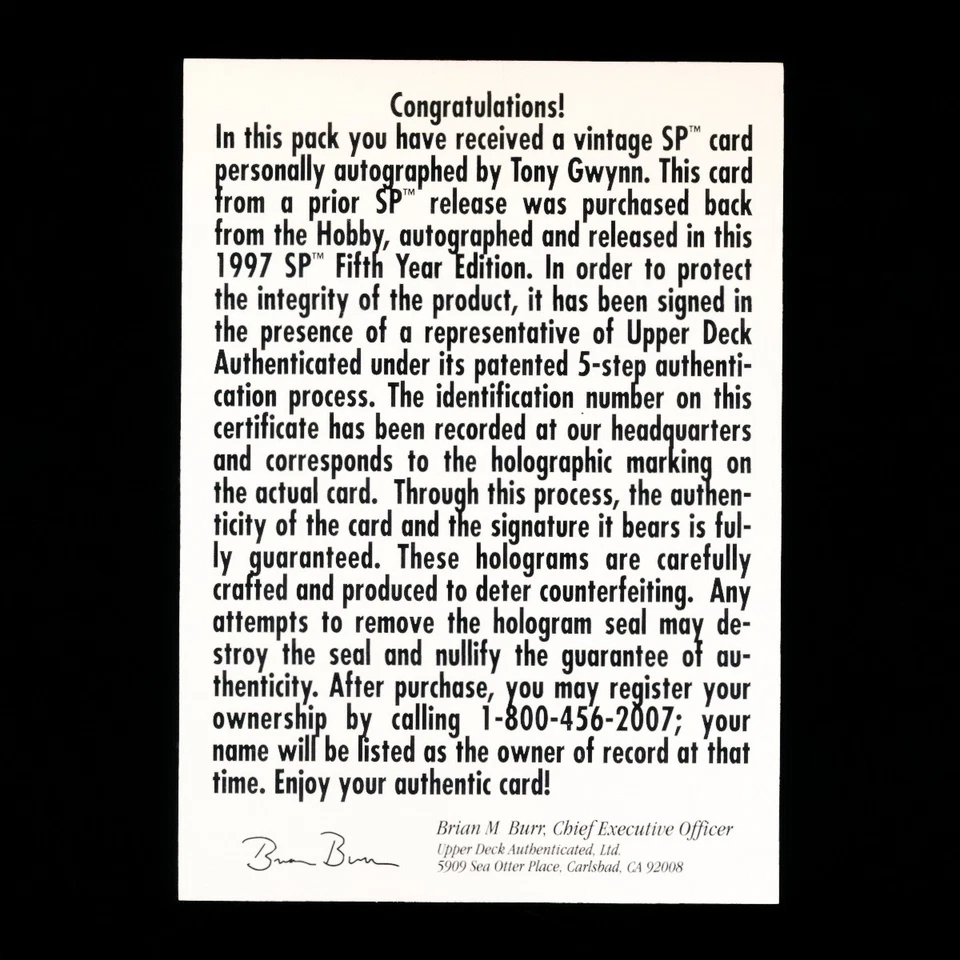 Tony Gwynn 1997 cubierta superior recompra automática/367 UDA auténtico 1994 cubierta superior SP Foto 4 de 4