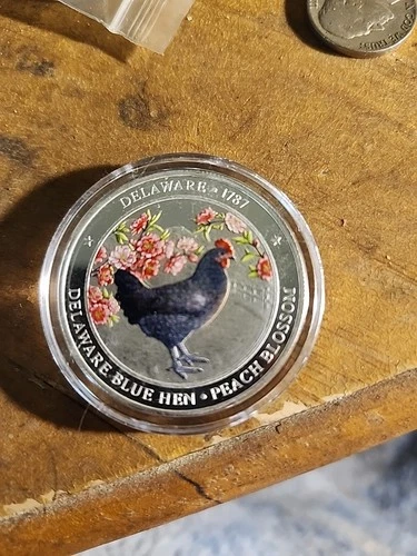 1 troy oz .999 Fine Deleware State Bird Flower And Flag Colored Coin