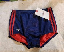NEW SPEEDO POLY MESH SQUARE LEG TRAINING BOY'S SUIT. Color Navy/red Size 26.