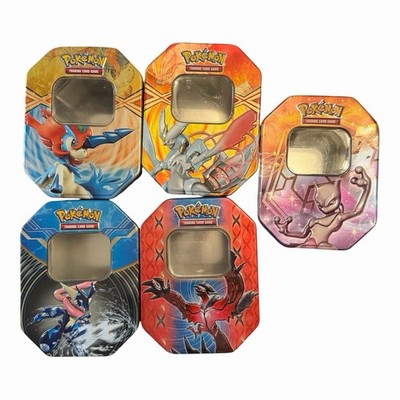 Lot Of 5 Empty Pokemon Tins 2012-2014 Mewtwo Reshiram Greninja Cards Storage