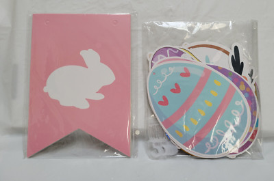 Spring Easter Banner Party Decoration Easter Eggs Bunny Hanging Swirls