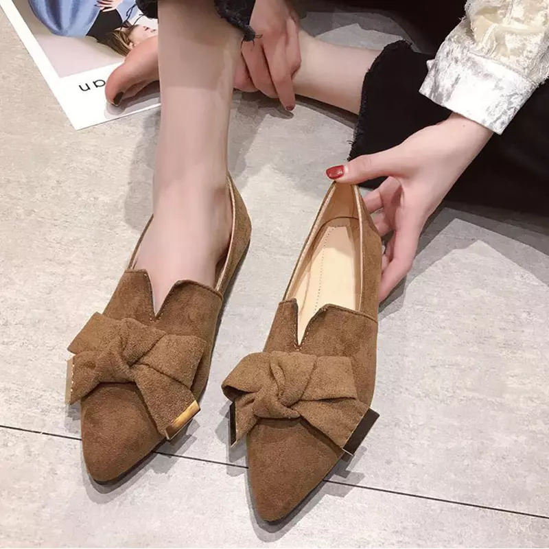 Nubuck loafers casual bowknot shoes clearance