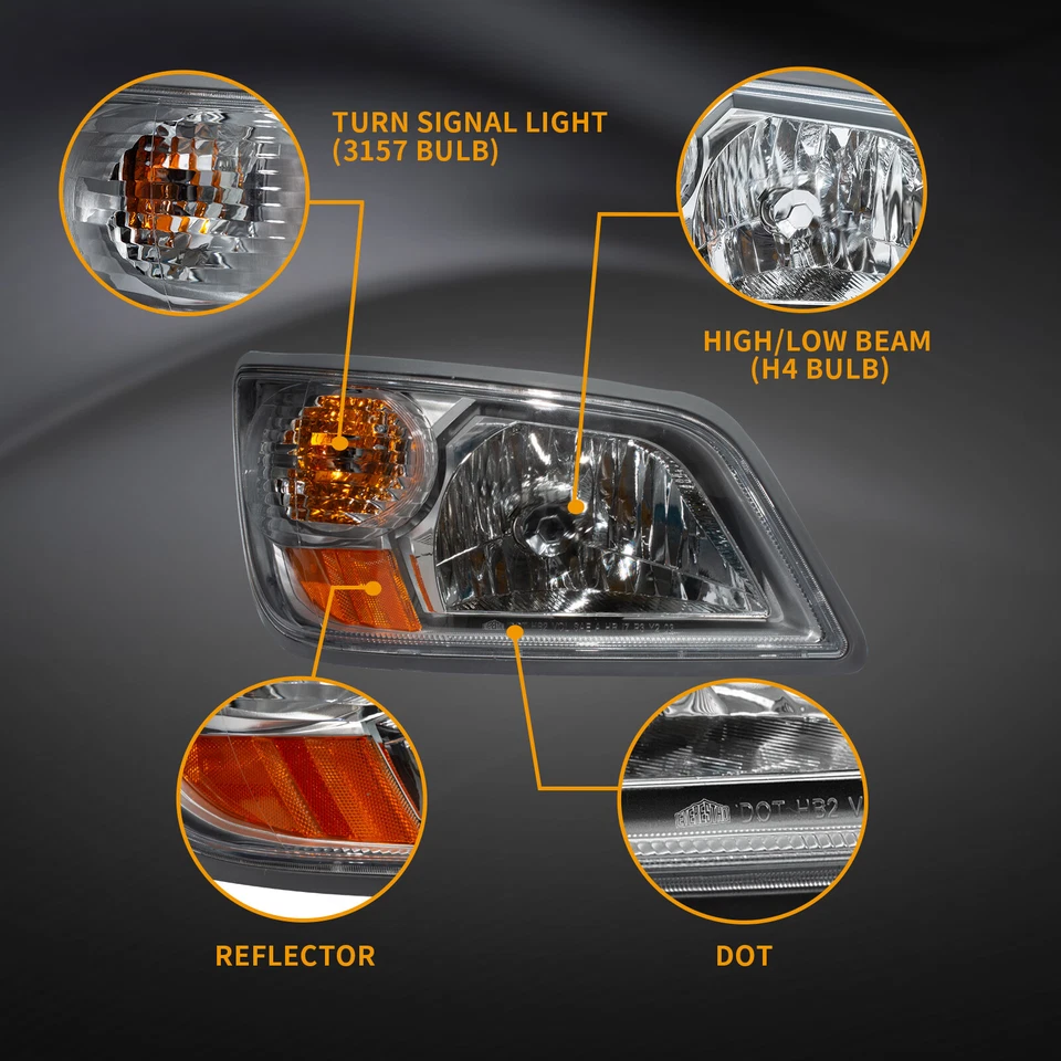 1Pair Set Fit For Hino 2006-2019 Truck Headlight Assembly Silver Grey All Bulbs Foto 2 de 4