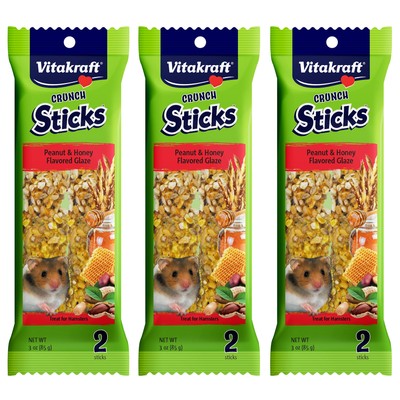 Hamster Treats, Peanut & Honey Crunch Sticks, 3-Pack