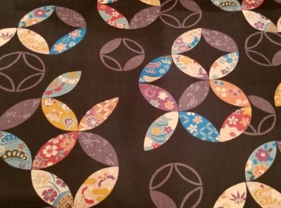 Black Japanese Cotton Dobby with Colorful Interlocking Circles 'Shippou'