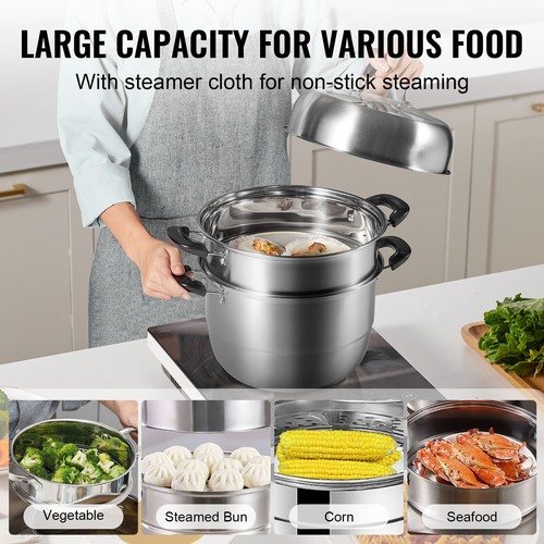 VEVOR Pentola a Vapore 3 Ripiani 28 cm Vaporiera in Acciaio Inox Capacità 8L ca. - Foto 3 di 12