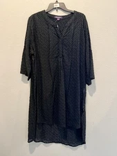 Roaman’s Black Shirt Dress Embroidered All Over Trellis Diamond Pattern Size 16W