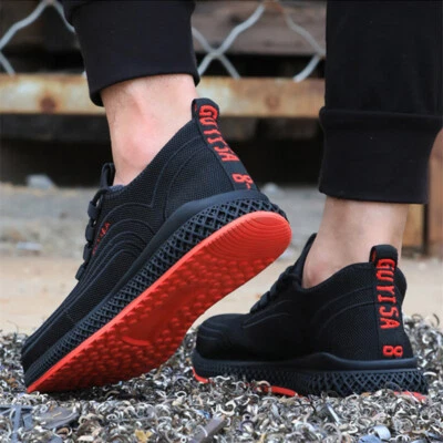 Black Red Air Mesh Steel Toe Safety Shoes Men Work Boots  display picture 2